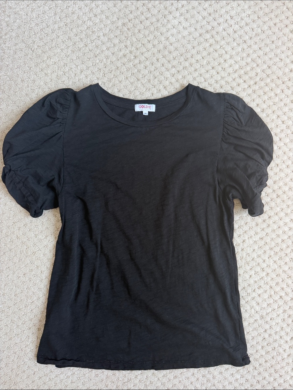 Goldie Black Short Puff Sleeve Crewneck Tee